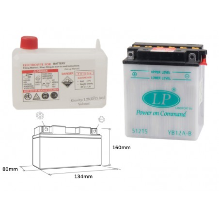 LANDPORT AKUMULATOR YB12A-B 12V 12AH 134X80X160 OBSŁUGOWY - ELEKTROLIT OSOBNO (4) UE2019/1148