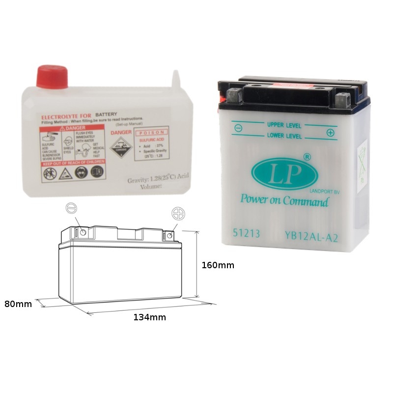 LANDPORT AKUMULATOR YB12AL-A2 12V 12AH 135X81X161 (GB12ALA) OBSŁUGOWY - ELEKTROLIT OSOBNO (4) UE2019/1148