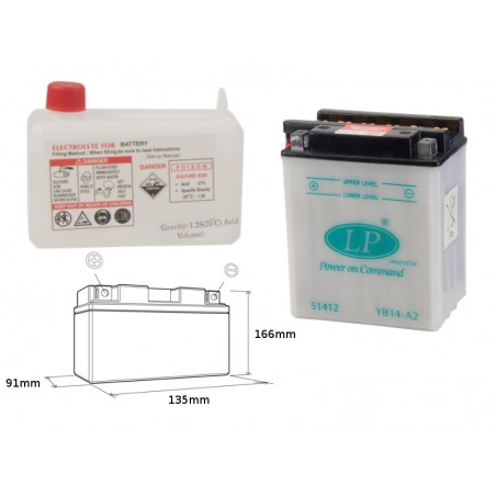LANDPORT AKUMULATOR YB14-A2 12V 14AH 135X91X167 OBSŁUGOWY - ELEKTROLIT OSOBNO (4) UE2019/1148