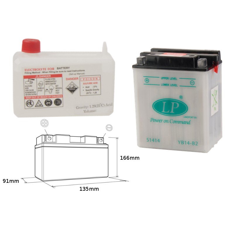 LANDPORT AKUMULATOR YB14-B2 12V 14AH 135X91X167 OBSŁUGOWY - ELEKTROLIT OSOBNO (4) UE2019/1148