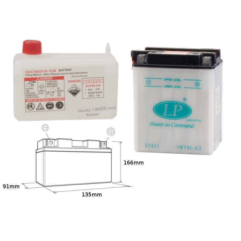 LANDPORT AKUMULATOR YB14L-A2 12V 14AH 135X91X167 OBSŁUGOWY - ELEKTROLIT OSOBNO (4) UE2019/1148