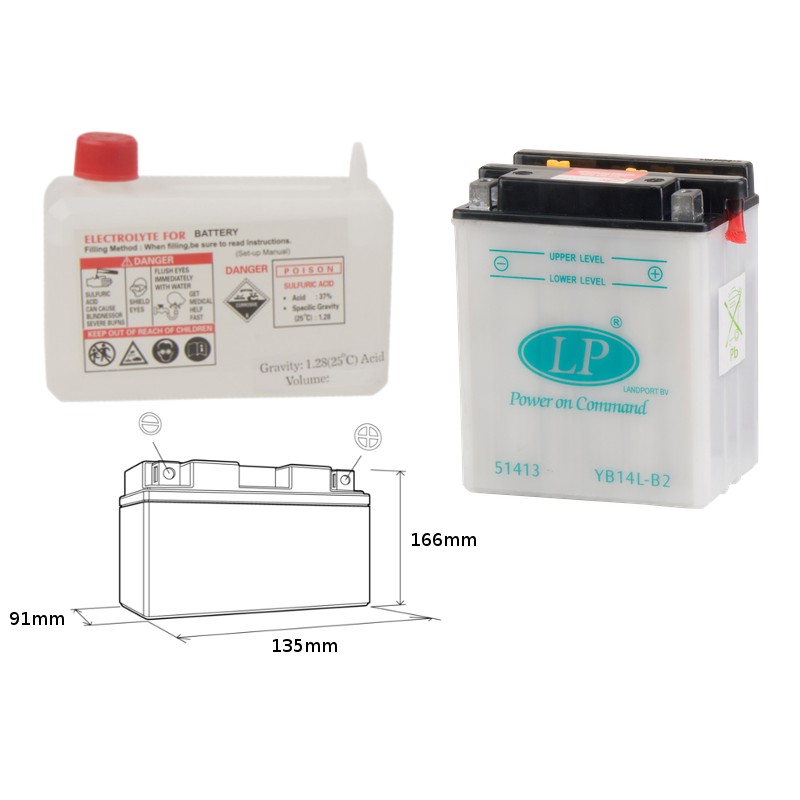 LANDPORT AKUMULATOR YB14L-B2 12V 14AH 135X91X167 OBSŁUGOWY - ELEKTROLIT OSOBNO (4) UE2019/1148