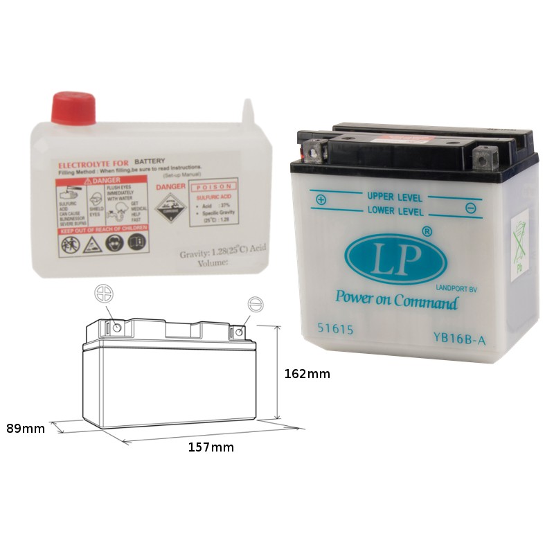 LANDPORT AKUMULATOR YB16B-A 12V 16AH (160X90X158) OBSŁUGOWY - ELEKTROLIT OSOBNO (2) UE2019/1148