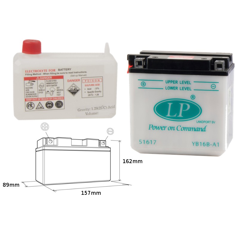 LANDPORT AKUMULATOR YB16B-A1 (160X90X158) OBSŁUGOWY - ELEKTROLIT OSOBNO (2) UE2019/1148