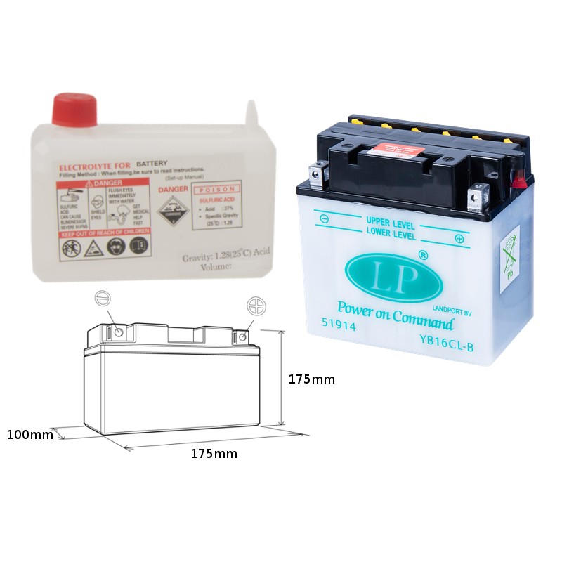 LANDPORT AKUMULATOR YB16CLB 12V 19AH 175X100X175 OBSŁUGOWY - ELEKTROLIT OSOBNO (2) UE2019/1148