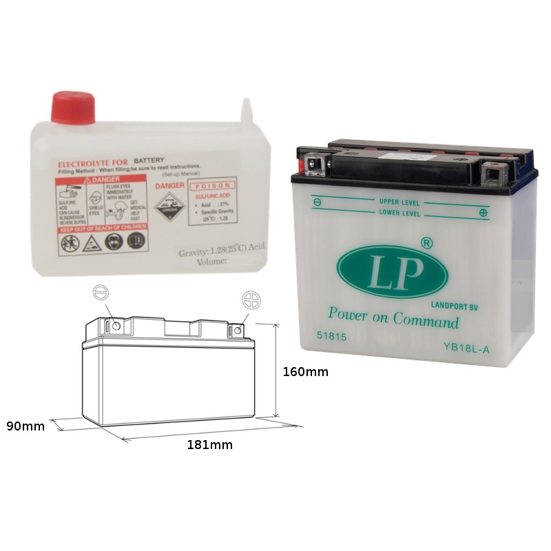 LANDPORT AKUMULATOR YB18LA MOTO GUZZI, GTR 1000, Z 1000/1100 182X92X164 OBSŁUGOWY - ELEKTROLIT OSOBNO (2) UE2019/1148