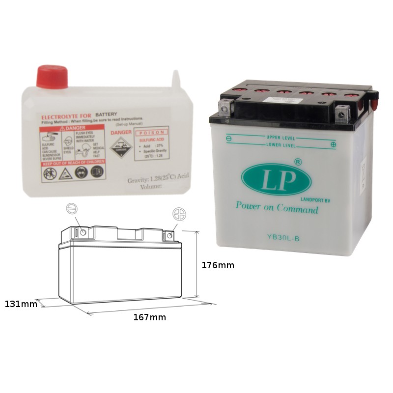 LANDPORT AKUMULATOR YB30L-B 12V 30AH 168X132X176 HARLEY DAVIDSON, POLARIS 600/700 OBSŁUGOWY - ELEKTROLIT OSOBNO (4) UE2019/1148