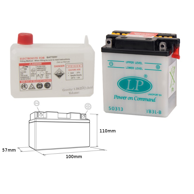 LANDPORT AKUMULATOR YB3L-B 12V 3AH 99X57X111 OBSŁUGOWY - ELEKTROLIT OSOBNO (4) UE2019/1148