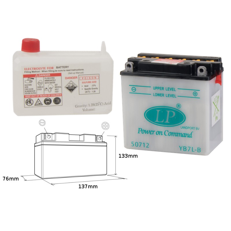 LANDPORT AKUMULATOR YB7L-B 12V 8AH 137X76X134 OBSŁUGOWY - ELEKTROLIT OSOBNO (4) UE2019/1148