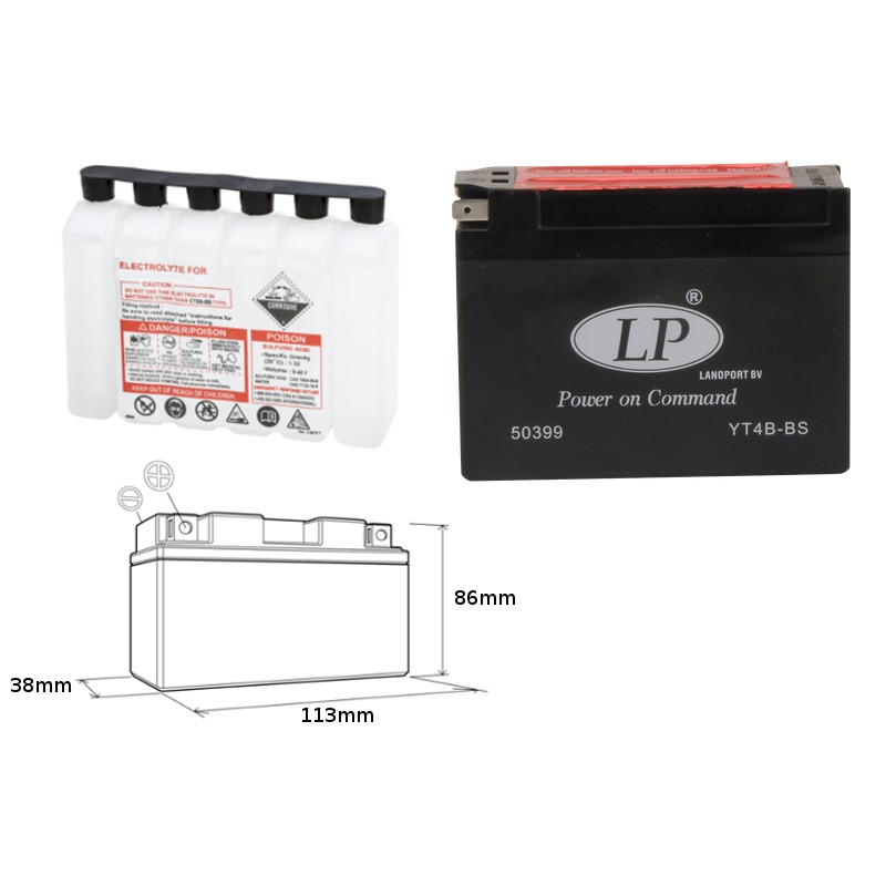 LANDPORT AKUMULATOR YT4B-BS 12V 2,3AH 114X39X86 BEZOBSŁUGOWY - ELEKTROLIT OSOBNO (16) UE2019/1148