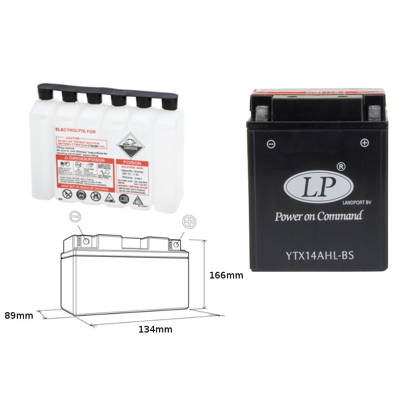 LANDPORT AKUMULATOR YTX14AHL-BS 12V 12AH 134X89X166 (ARCTIC CAT, MOTO GUZZI) BEZOBSŁUGOWY - ELEKTROLIT OSOBNO (4) UE2019/1148