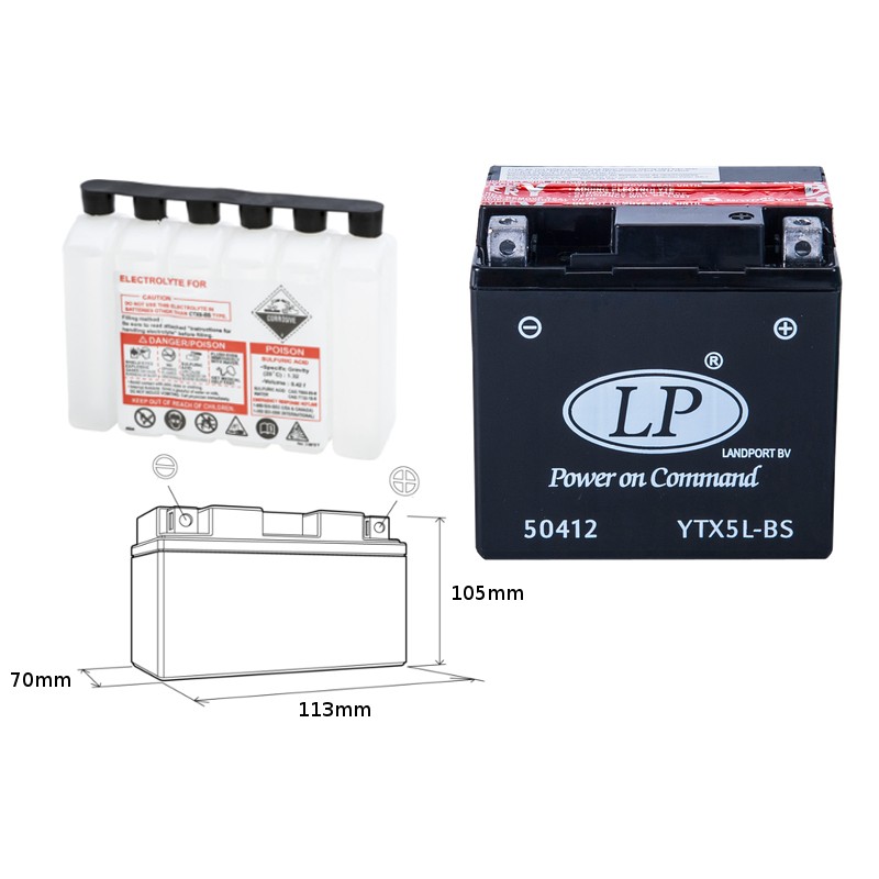 LANDPORT AKUMULATOR YTX5L-BS 12V 4AH 114X71X106 BEZOBSŁUGOWY - ELEKTROLIT OSOBNO (8) UE2019/1148