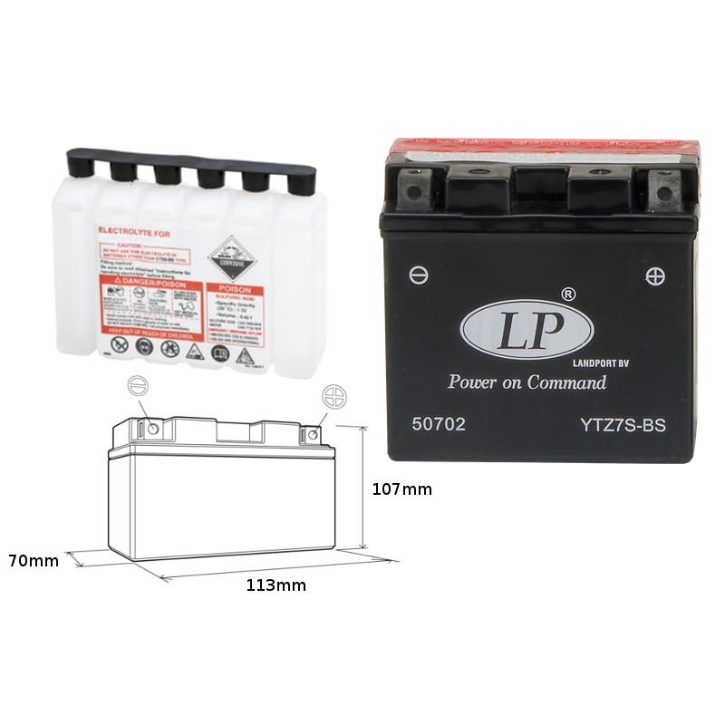 LANDPORT AKUMULATOR YTZ7S-BS 12V 6AH 113X70X105 (GTZ7S) BEZOBSŁUGOWY - ELEKTROLIT OSOBNO (6) UE2019/1148