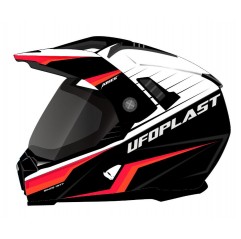 UFO 2023/07 KASK ARIES OFFROAD / DUAL / TOURER / CROSSOVER Z SZYBĄ, DASZKIEM I BLENDĄ PRZECIWSŁONECZNĄ KOLOR CZARNY/BIAŁY/CZERWO