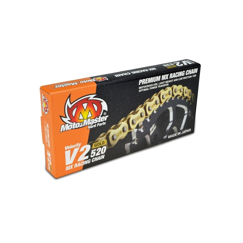 MOTO-MASTER ŁAŃCUCH V2-520G MX RACING GOLD CHAIN REGULAR KOLOR ZŁOTY (120 OGNIW, ZAPINKA W ZESTAWIE)