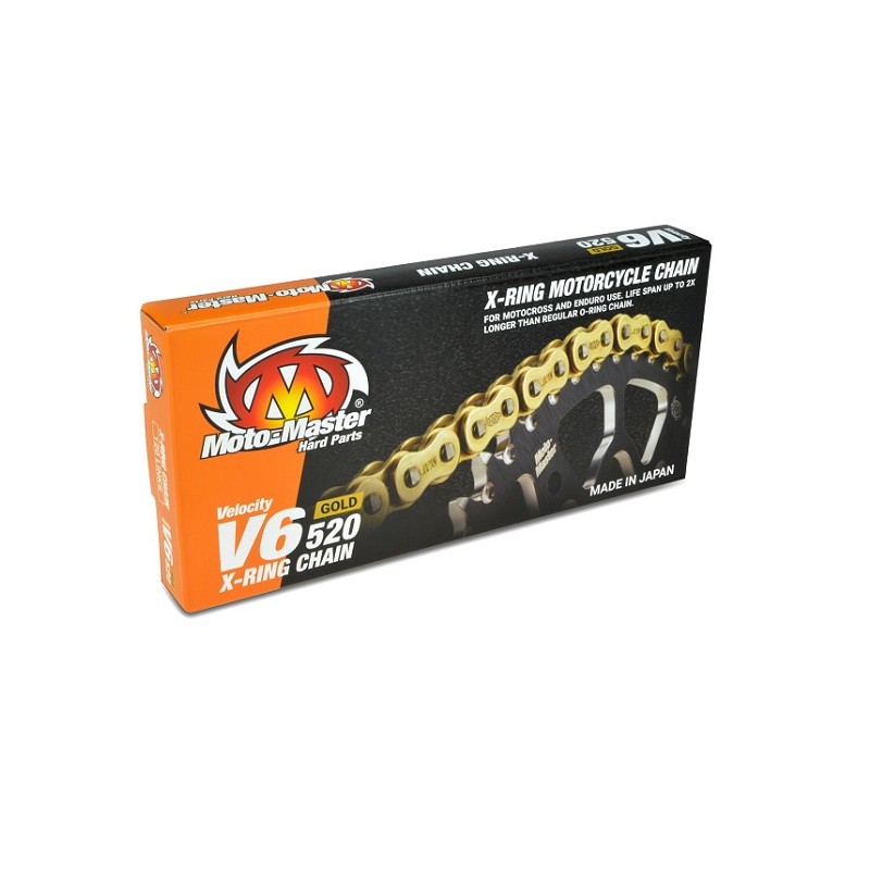 MOTO-MASTER ŁAŃCUCH V6-520G X-RING GOLD CHAIN ŁAŃCUCH KOLOR ZŁOTY (120 OGNIW, ZAKUWKA W ZESTAWIE)