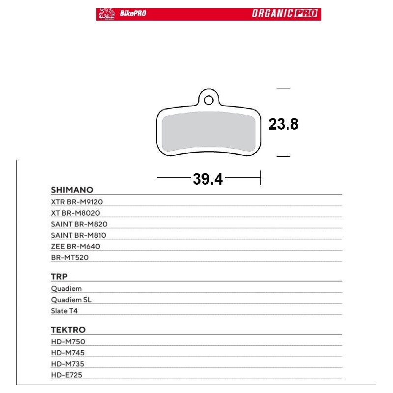 MOTO-MASTER BIKE PRO KLOCKI HAMULCOWE ROWEROWE ORGANICZNE PRO PASUJE DO SHIMANO XTR BR-M9120, XT BR-M8020, SAINT BR-M820, SAINT 