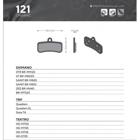 BRENTA BIKE KLOCKI HAMULCOWE ROWEROWE ORGANIC MTB / SZOSA PÓŁMETALICZNE PASUJE DO SHIMANO XTR BR-M9120, XT BR-M8020,BR-M8120, SA