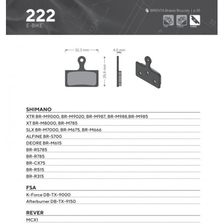 BRENTA BIKE KLOCKI HAMULCOWE ROWEROWE E-BIKE MTB / SZOSA / ELEKTRYK PASUJE DO SHIMANO XTR BR-M9000, BR-M9020, BR-M987, BR-M988, 