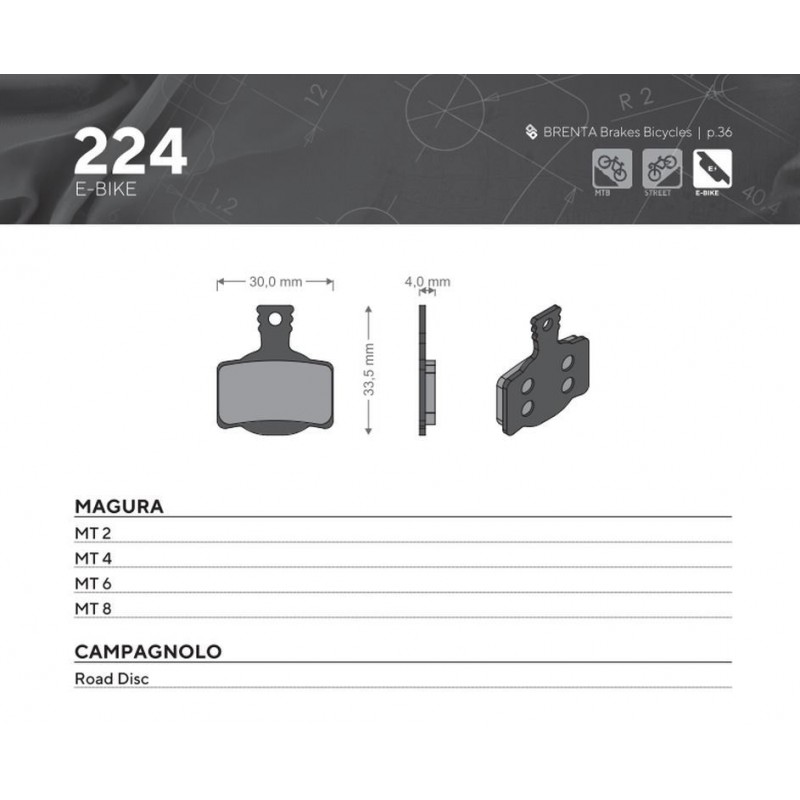 BRENTA BIKE KLOCKI HAMULCOWE ROWEROWE E-BIKE MTB / SZOSA / ELEKTRYK PASUJE DO MAGURA MT 2, MT 4, MT 6, MT 8, CAMPAGNOLO ROAD DIS