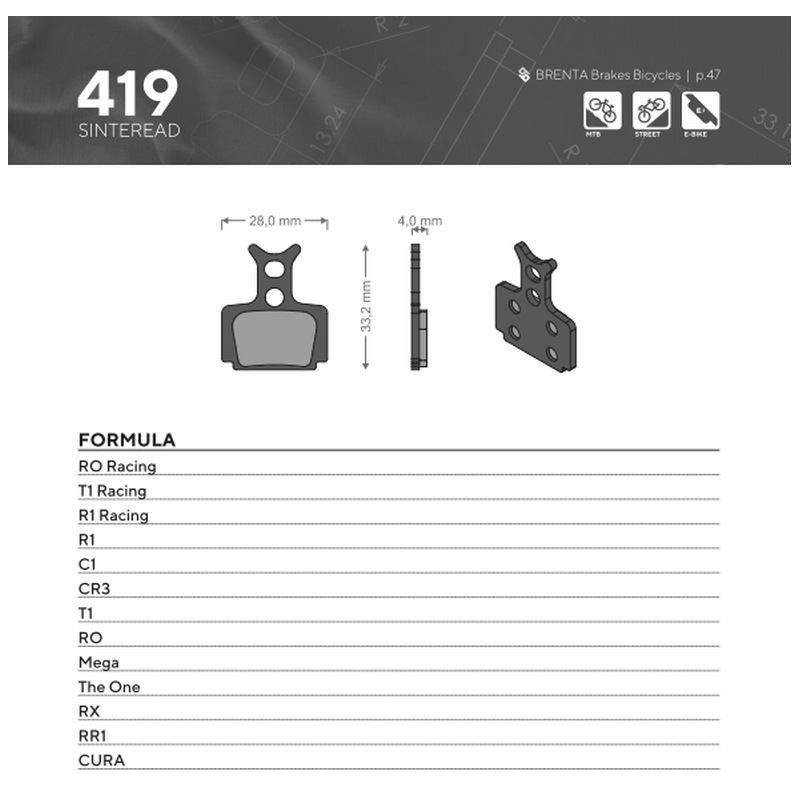 BRENTA BIKE KLOCKI HAMULCOWE ROWEROWE SINTER SPIEKANE METALICZNE MTB / SZOSA / ELEKTRYK PASUJE DO FORMULA CURA, RO RACING, T1 RA