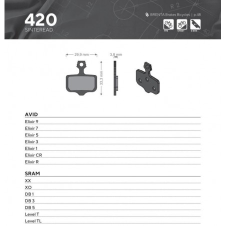 BRENTA BIKE KLOCKI HAMULCOWE ROWEROWE SINTER SPIEKANE METALICZNE MTB / SZOSA / ELEKTRYK PASUJE DO AVID ELIXIR 9 / 7 / 5 / 3 / 1 
