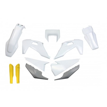 UFO 2024/01 KOMPLET PLASTIKÓW Z OSŁONAMI TELESKOPÓW (AMORTYZATORÓW) HUSQVARNA TX / TE 125 / 150 / 250 / 300 '20-'22, FE 250 / 35