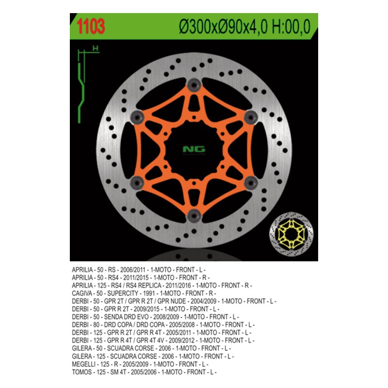 NG TARCZA HAMULCOWA PRZÓD APRILIA RS 50/125 '11-'14 (RS4), RS50 '07-'08, DERBI 50/80/125 (300X90X4) (6X6,5MM)