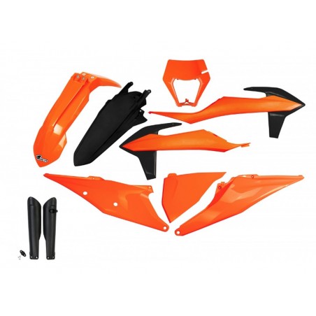 UFO 2024/01 KOMPLET PLASTIKÓW Z OSŁONAMI TELESKOPÓW (AMORTYZATORÓW) KTM EXC 125 '20-'21, EXC 250 / 300 '20-'23, EXC-F 250 / 350 