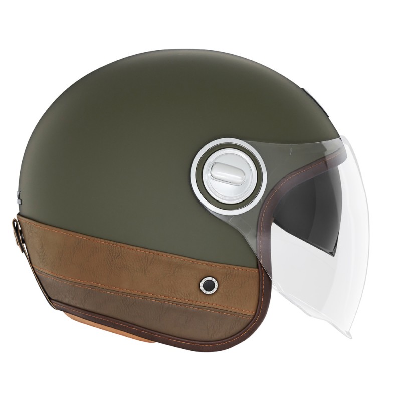 NOX PREMIUM KASK OTWARTY JET HERITAGE LEATHER KOLOR KHAKI/BRĄZOWY ROZMIAR L