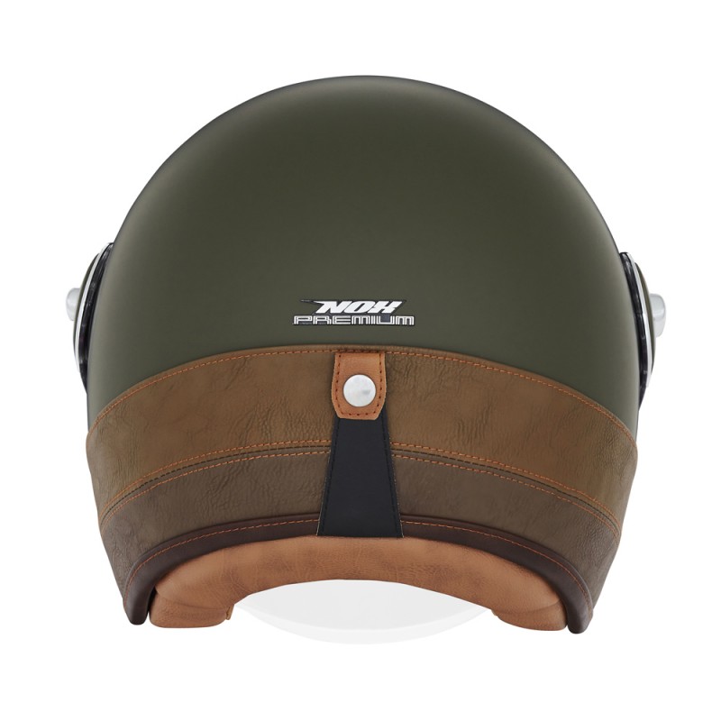 NOX PREMIUM KASK OTWARTY JET HERITAGE LEATHER KOLOR KHAKI/BRĄZOWY ROZMIAR XL