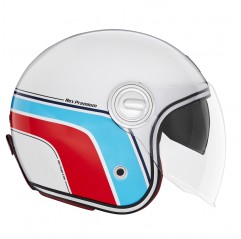 NOX PREMIUM KASK OTWARTY JET HERITAGE LINE KOLOR BIAŁY/NIEBIESKI/CZERWONY ROZMIAR L