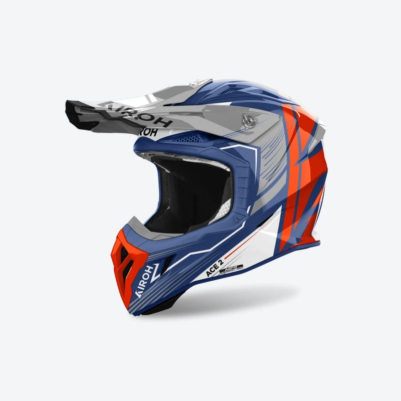 AIROH NOWOŚĆ KASK CROSS / ENDURO / ATV / QUAD AVIATOR ACE 2 ENGINE CERULEAN GLOSS KOLOR POMARAŃCZOWY/BIAŁY/NIEBIESKI ROZMIAR M