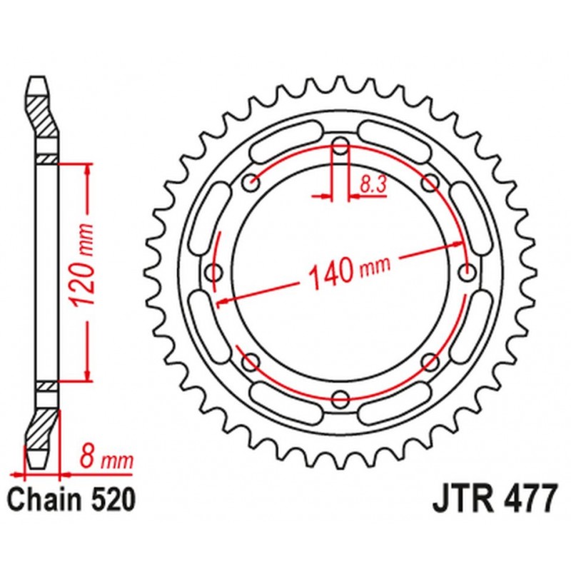 JT ZĘBATKA TYLNA 506 43 KAWASAKI KLR 600 '84-90' (50643JT) (ŁAŃC.520)