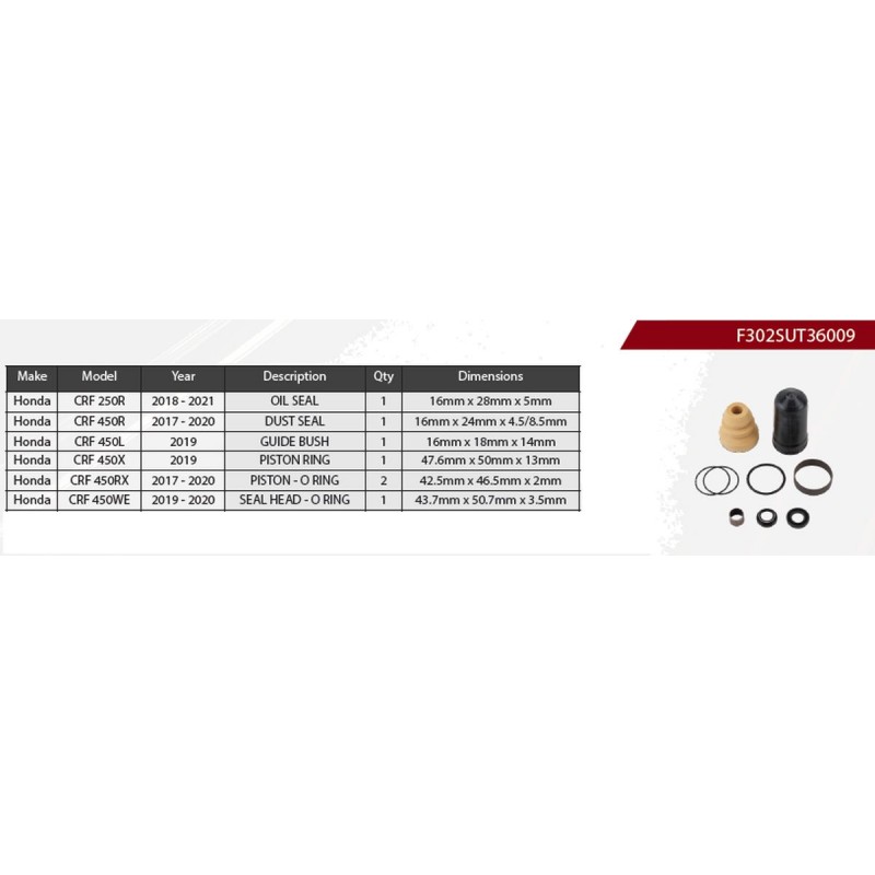 SHOWA 2024/07 ZESTAW NAPRAWCZY AMORTYZATORA TYLNEGO HONDA CRF 250 R '18-'21, CRF 450 R '17-'20, CRF 450 L '19, CRF 450 X '19, CR