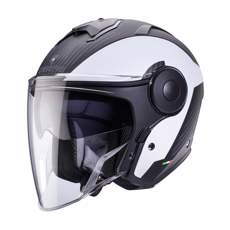 CABERG KASK OTWARTY JET Z BLENDĄ MODEL SOHO MILANO KOLOR BIAŁY/CZARNY MAT ROZMIAR M