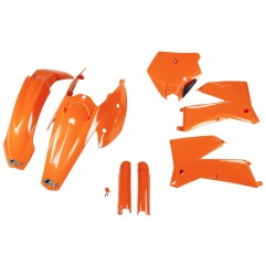 UFO KOMPLET PLASTIKÓW (FULL KIT) Z OSŁONAMI TELESKOPÓW (AMORTYZATORÓW) KTM SX / SXF '05-'06 KOLOR OEM (POMARAŃCZOWY) (KT503E999)