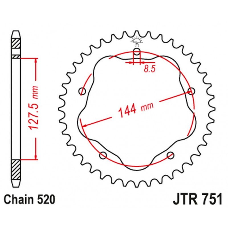 JT ZĘBATKA TYLNA 4320M 44 ALUMINIOWA RACELITE DUCATI MONSTER 800 S2R '05-'07, HYPERMOTARD 950 '19-'23, BIPOSTO 748/S '95-'03 (ŁA