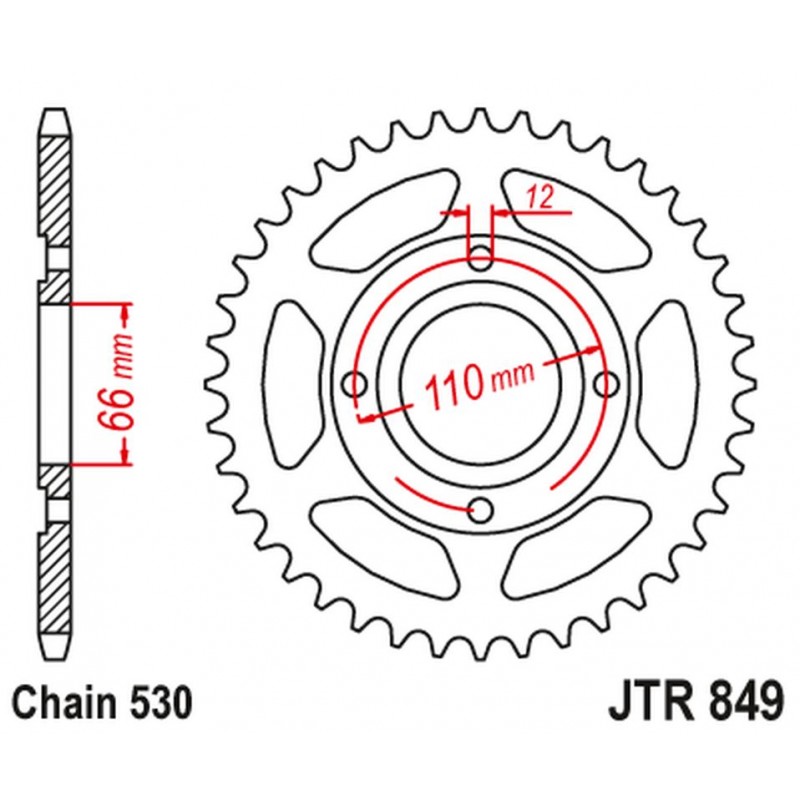 JT ZĘBATKA TYLNA 849 38 YAMAHA RD 250 '77-78, RD 400 '76-78 (84938JT) (ŁAŃC. 530) NA ZAMÓWIENIE