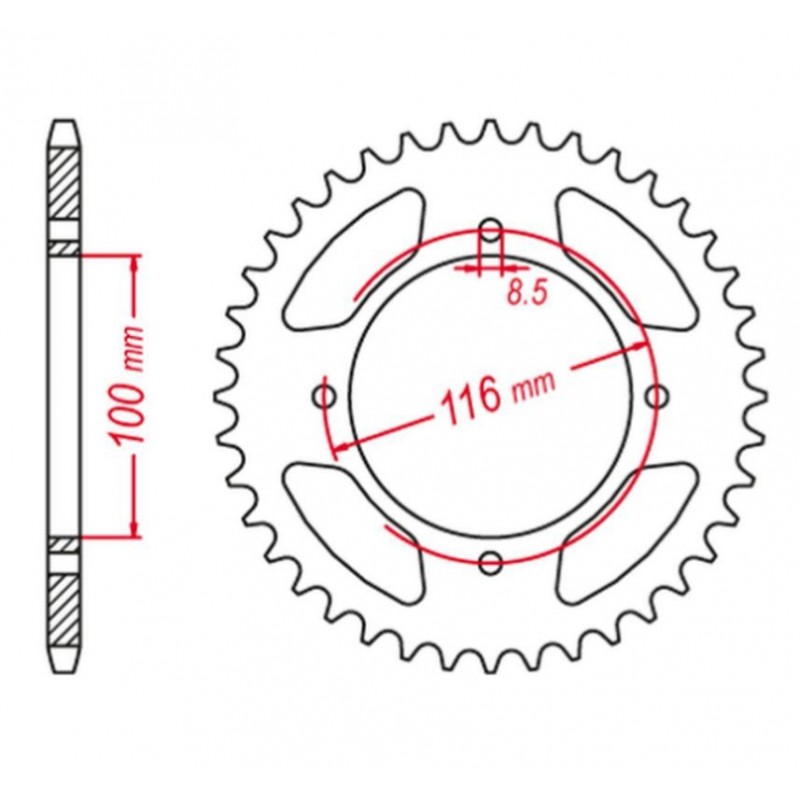 GROSSKOPF PROMOCJA ZĘBATKA TYLNA ALUMINIOWA 467 50 KAWASAKI KX 80 '98-'99, KX 85 '01-'20 (JTR461.50) KOLOR CZARNY