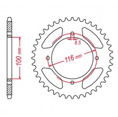 GROSSKOPF PROMOCJA ZĘBATKA TYLNA ALUMINIOWA KOLOR CZARNY 467 53 KAWASAKI KX 80 '98-'00, KX 85 '01-'20, KX 100 '00-'21 (JTR461.53