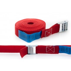 PAS TRANSPORTOWY 25MM/4MB Z KLAMRĄ SAMOZACISKOWĄ KOLOR CZERWONY (HOMOLOGACJA)