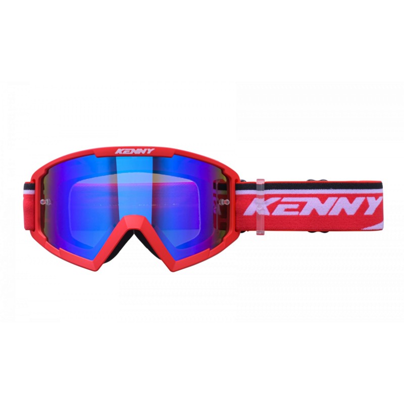 KENNY RACING 2025 GOGLE MODEL TRACK+ RED - BLUE LENS - KOLOR CZERWONY/BIAŁY SZYBKA NIEBIESKIE LUSTRO