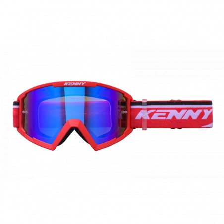 KENNY RACING 2025 GOGLE MODEL TRACK+ RED - BLUE LENS - KOLOR CZERWONY/BIAŁY SZYBKA NIEBIESKIE LUSTRO
