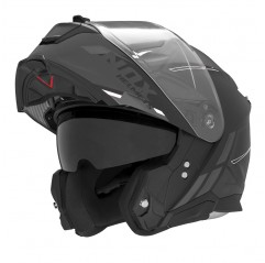 NOX FLIP-UP HELMET NOX KASK SZCZĘKOWY (FLIP-UP) Z BLENDĄ N967 SYNCHRO KOLOR CZARNY/BIAŁY/SZARY MAT ROZMIAR M