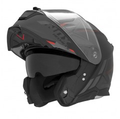 NOX FLIP-UP HELMET NOX KASK SZCZĘKOWY (FLIP-UP) Z BLENDĄ N967 SYNCHRO KOLOR CZARNY/CZERWONY/SZARY MAT ROZMIAR M