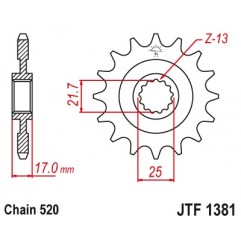 JT ZĘBATKA PRZEDNIA 2042 16 Z GUMĄ HONDA CB 500F/X '13-'15, CBR 500R '13-'15, NC 700 '12-'14, CT/CTX 700 14 (JTF1381.16RB)* (ŁAŃ