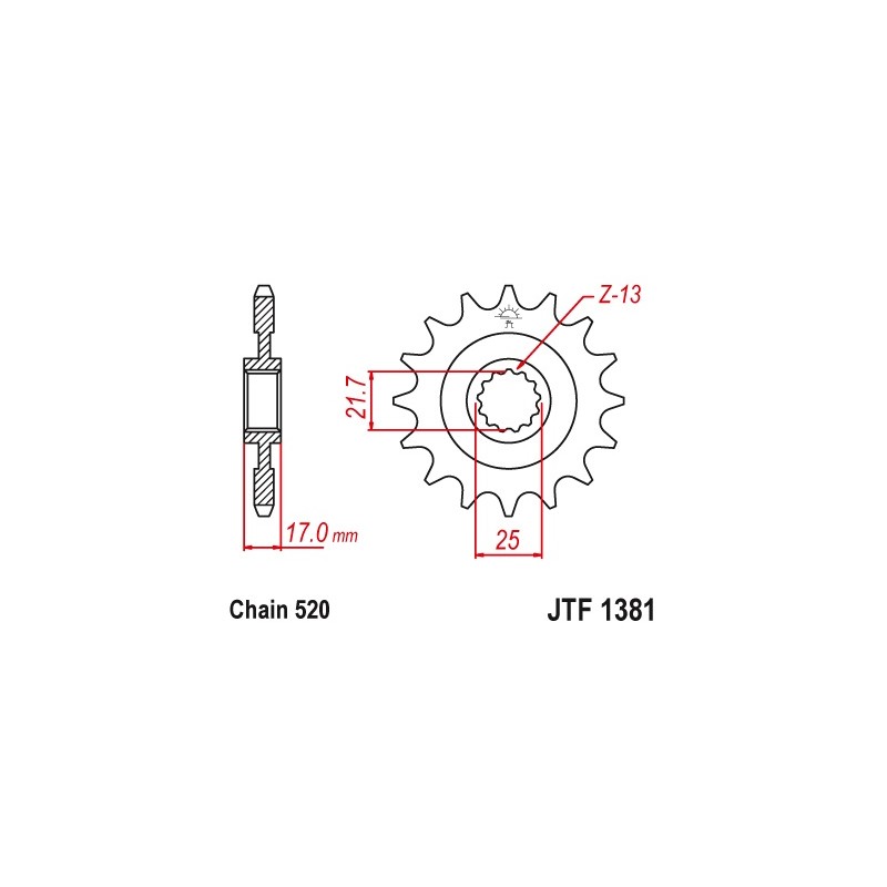 JT ZĘBATKA PRZEDNIA 2042 16 Z GUMĄ HONDA CB 500F/X '13-'15, CBR 500R '13-'15, NC 700 '12-'14, CT/CTX 700 14 (JTF1381.16RB)* (ŁAŃ