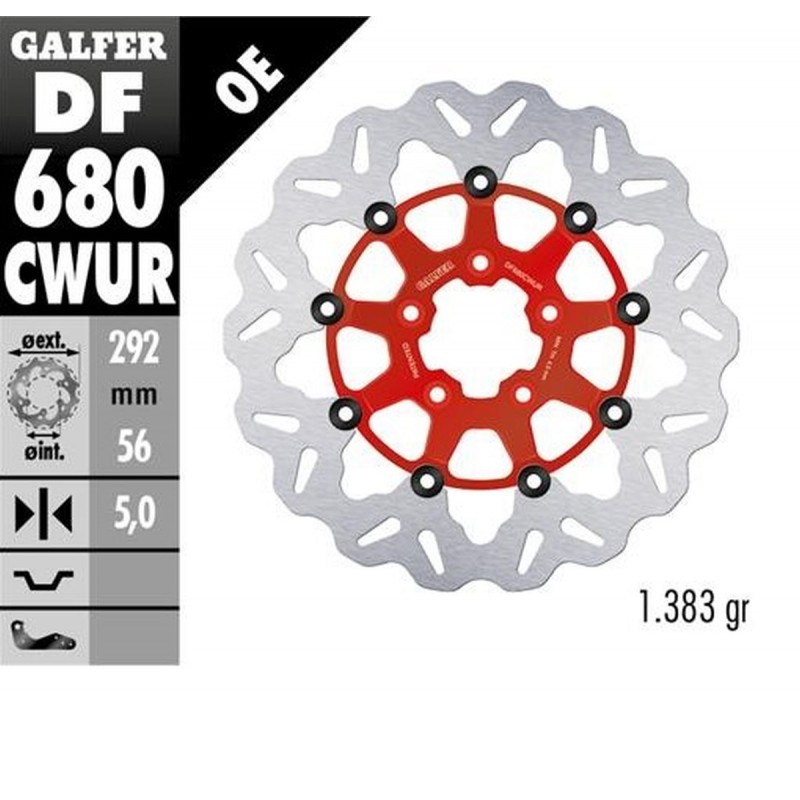 GALFER TARCZA HAMULCOWA PRZÓD HARLEY-DAVIDSON (292X56X5) (WAVE) PŁYWAJĄCA KOLOR CZERWONY (PATRZ OPIS)