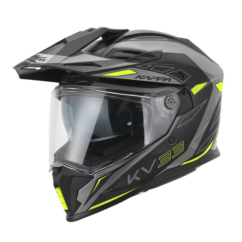 KAPPA 2024/12 KASK KV33 GRAPHIC WIZZARD ENDURO DUAL OFF ROAD Z SZYBĄ I BLENDĄ KOLOR CZARNY SZARY ŻÓŁTY FLUO MATT ROZMIAR 58 / M 